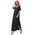 Kate Kasin Womens V-Neck à manches courtes noir Casual Loose Side Split Maxi Dress KK000673-1